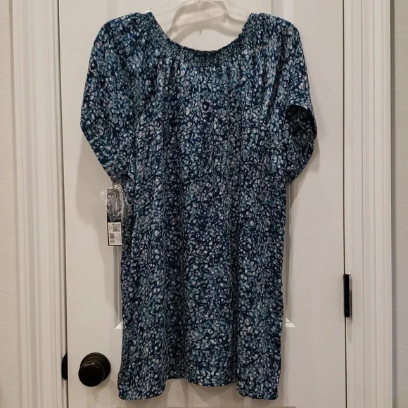 Long Blouse Tunic Womens Plus 1X or 2X Blue Print - Picture 6 of 9